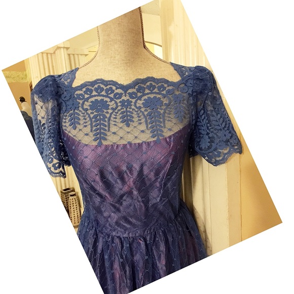 Vintage Blue Lace Pinup Formal Dress Pennys 80s S - Picture 3 of 8